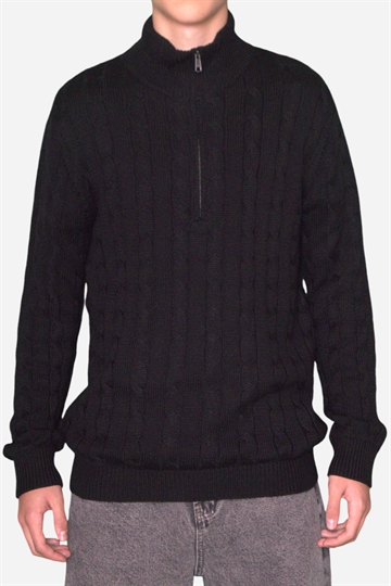 Basic - Half Zip Cable Knit - Black